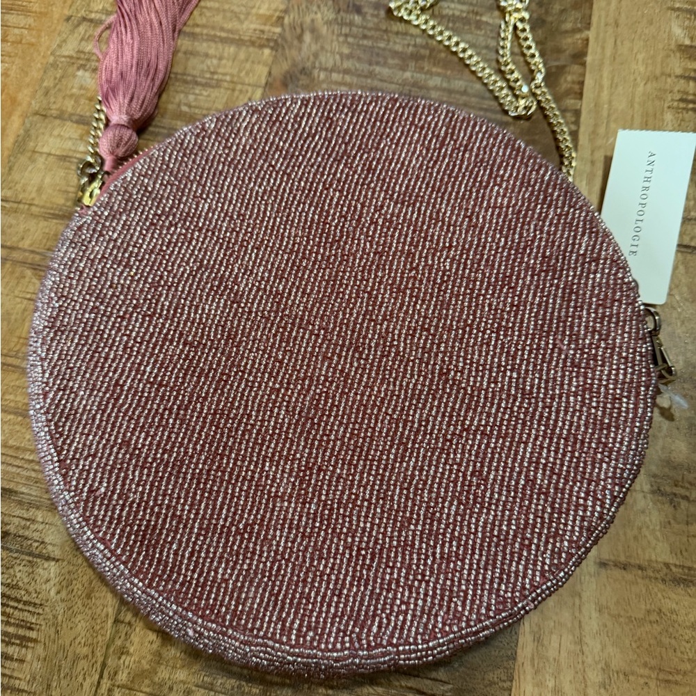 Anna Harlow Russo Anthropologie “A”Embellished Pouch Purse Beaded Gold Chain - Picture 4 of 9